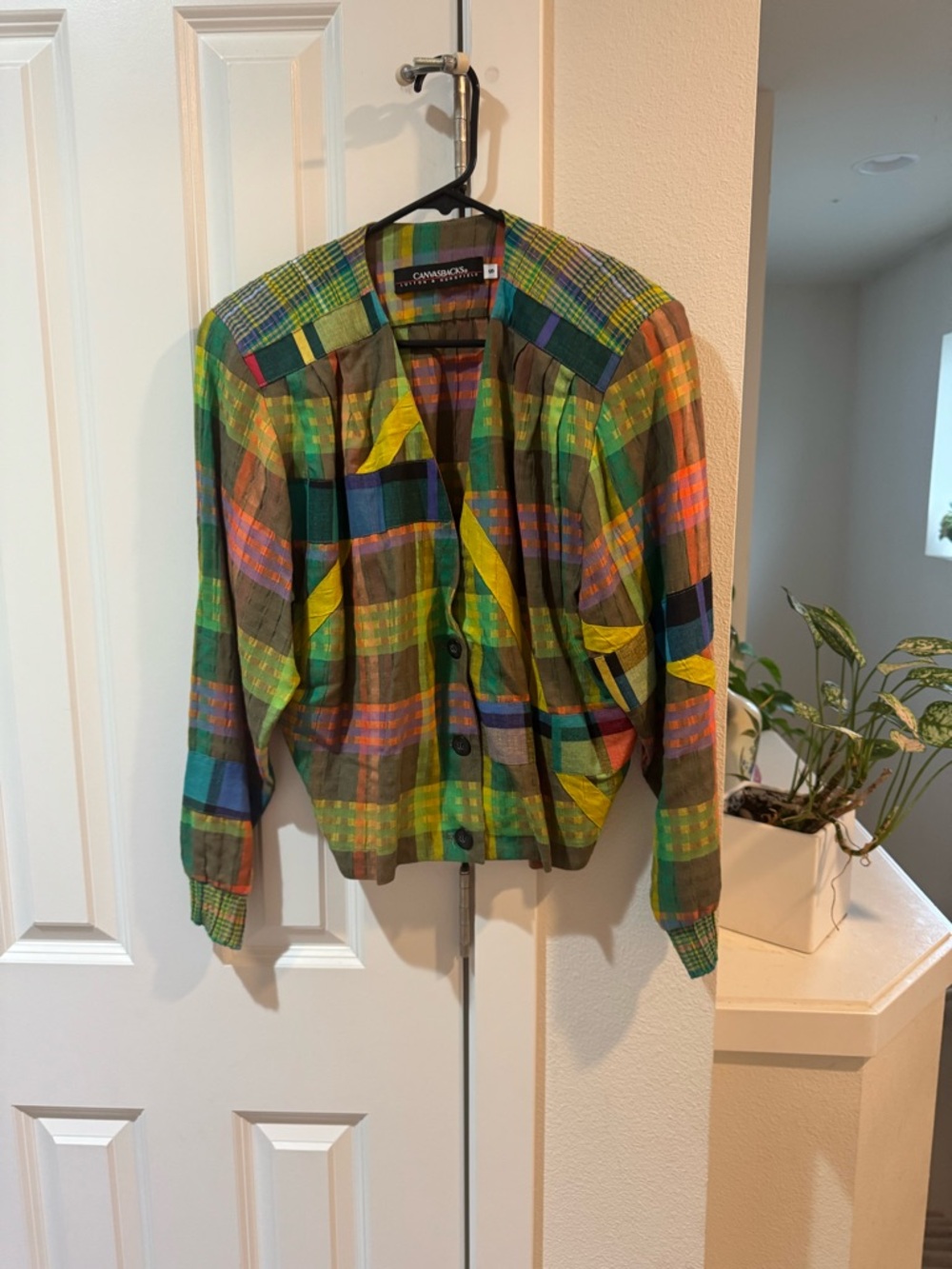 Vintage Multicolor Plaid Lightweight Jacket - Green Accent